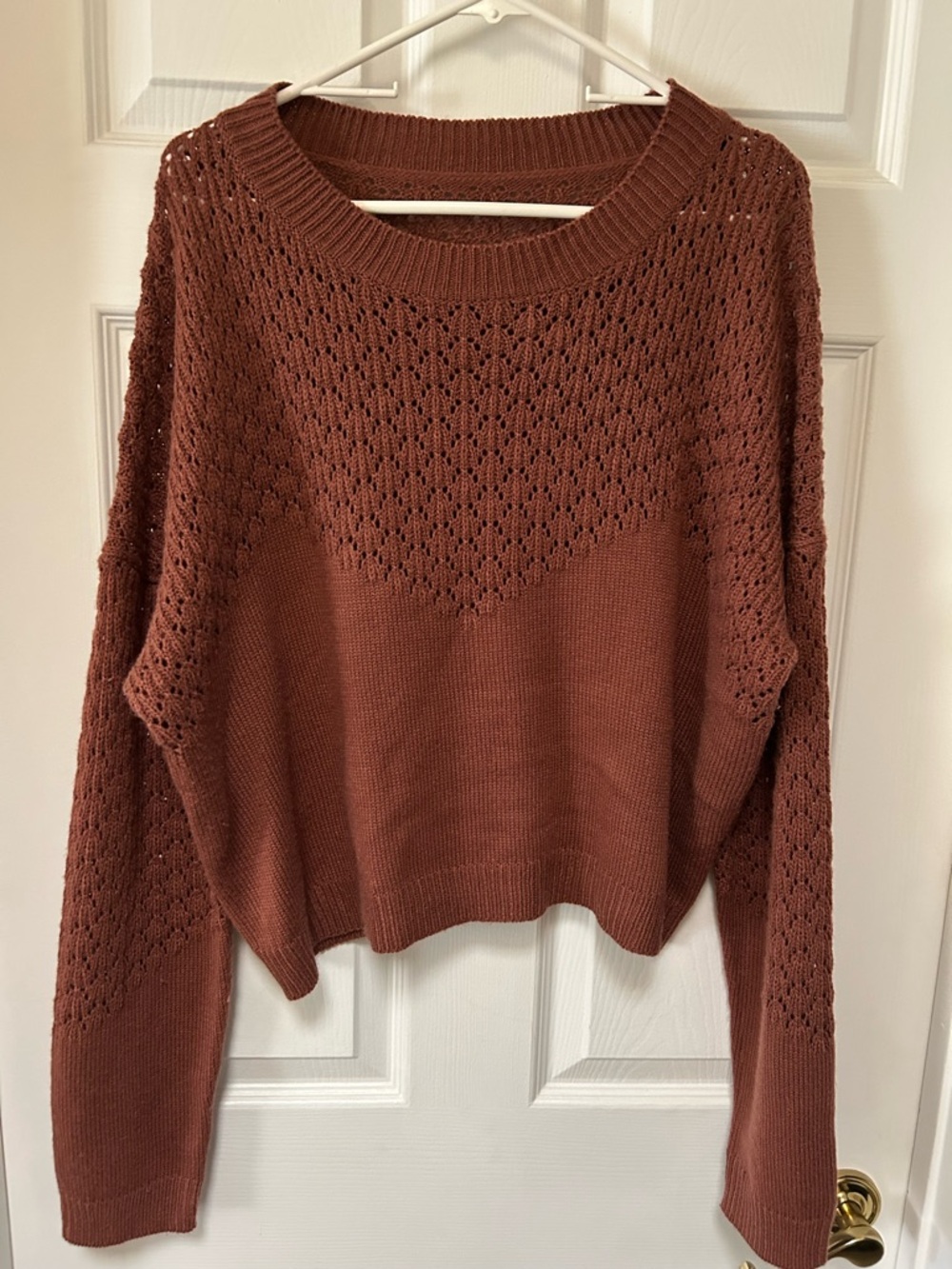 Women's Lightweight Open-Knit Pullover Sweater - Rust